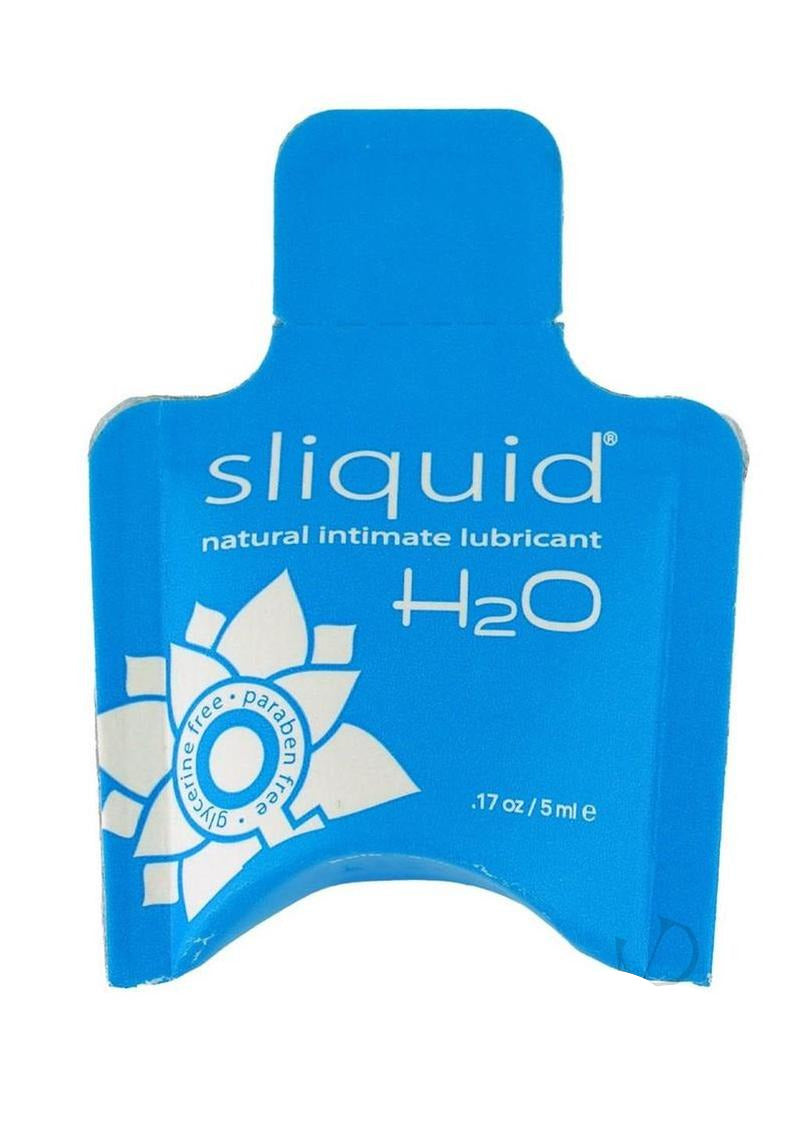 Sliquid Naturals H20 Lubricant Pillows 0.17 Oz packaging, featuring a blue design with natural intimate lubricant branding.