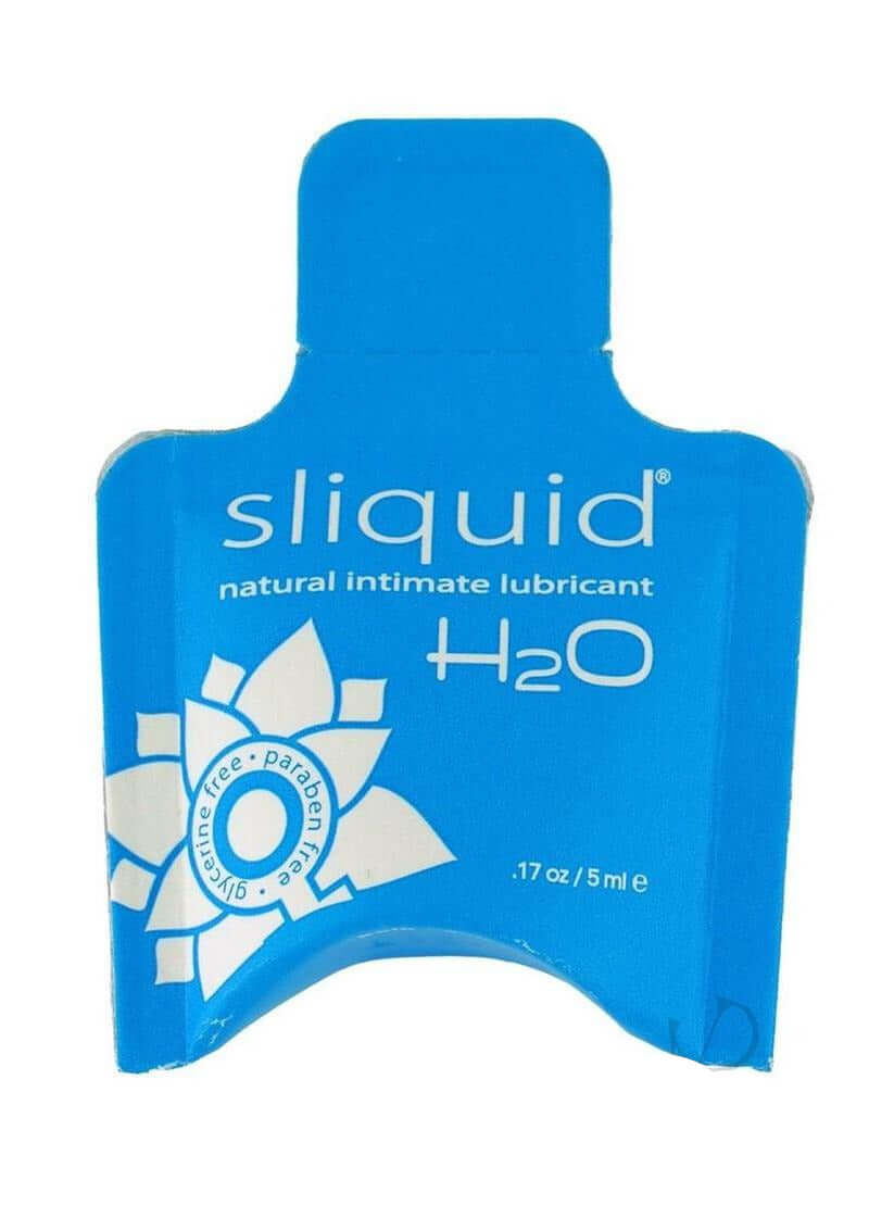 Sliquid Naturals H20 Lubricant Pillows 0.17 Oz packaging, featuring a blue design with natural intimate lubricant branding.
