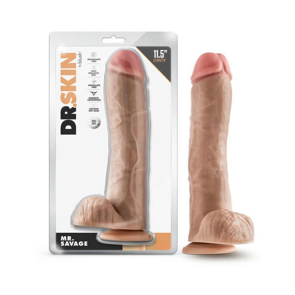 Dr. Skin Mr. Savage 11.5 inches Dildo with Balls Beige