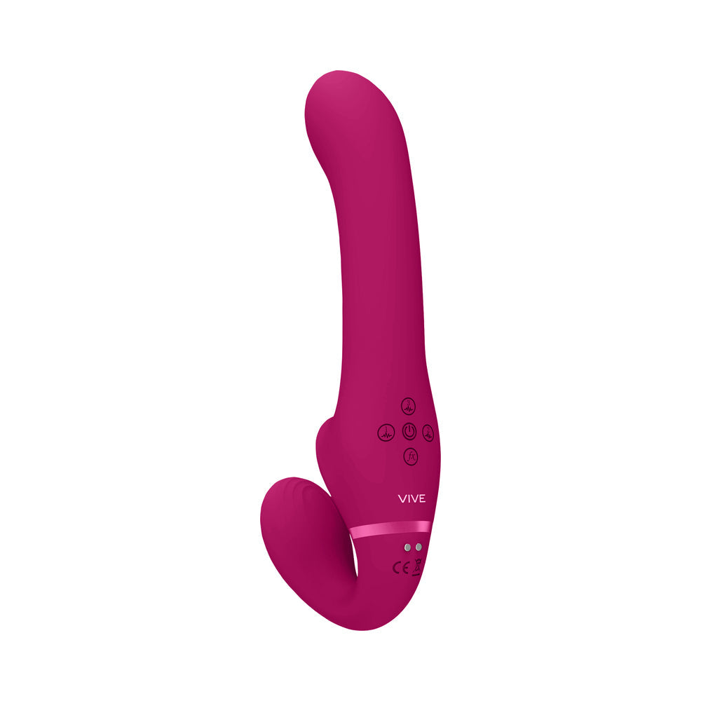 VIVE AI Rechargeable Dual Vibrating & Air Wave Tickler Silicone Strapless Strapon Pink