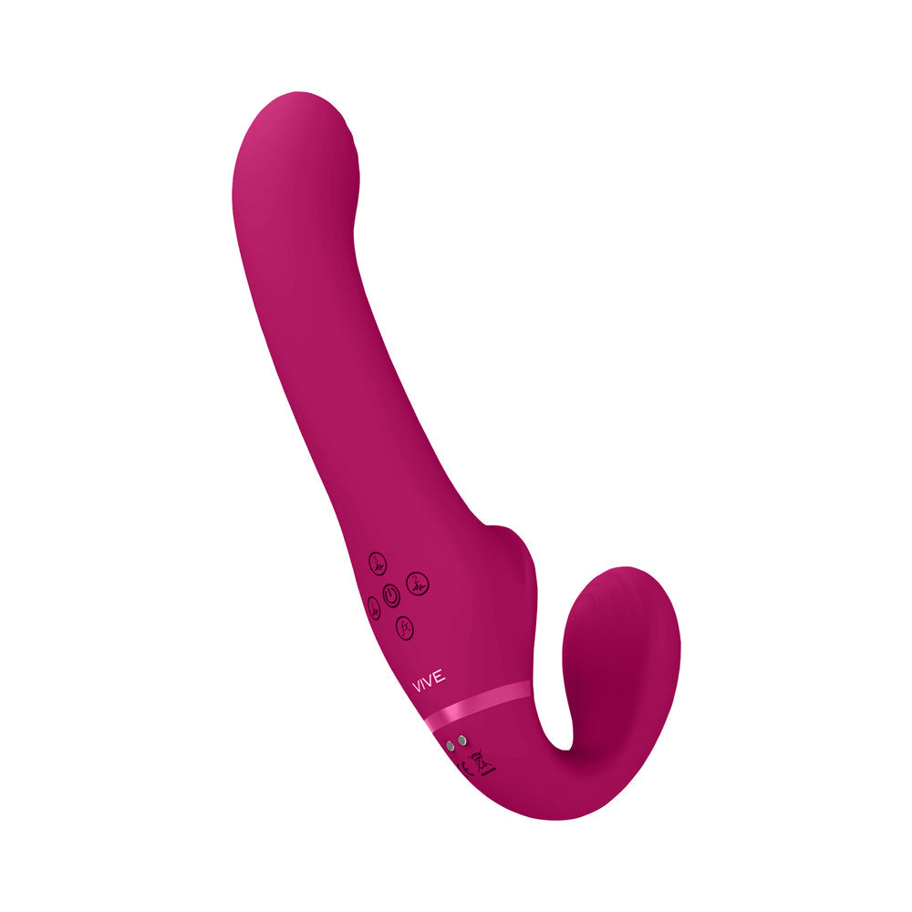 VIVE AI Rechargeable Dual Vibrating & Air Wave Tickler Silicone Strapless Strapon Pink