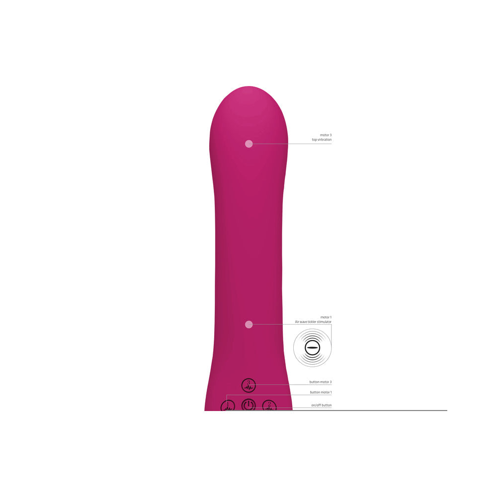 VIVE AI Rechargeable Dual Vibrating & Air Wave Tickler Silicone Strapless Strapon Pink