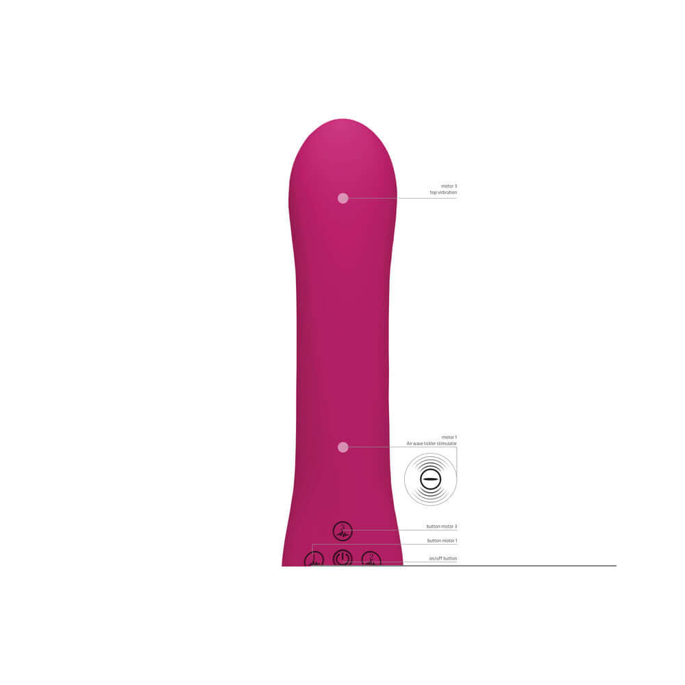 VIVE AI Rechargeable Dual Vibrating & Air Wave Tickler Silicone Strapless Strapon Pink