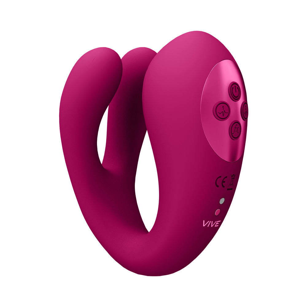 VIVE YOKO Rechargeable Triple Action Silicone Vibrator Dual Prongs with Clitoral Pulse Wave Pink