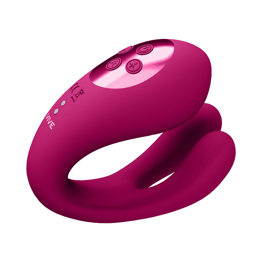 VIVE YOKO Rechargeable Triple Action Silicone Vibrator Dual Prongs with Clitoral Pulse Wave Pink
