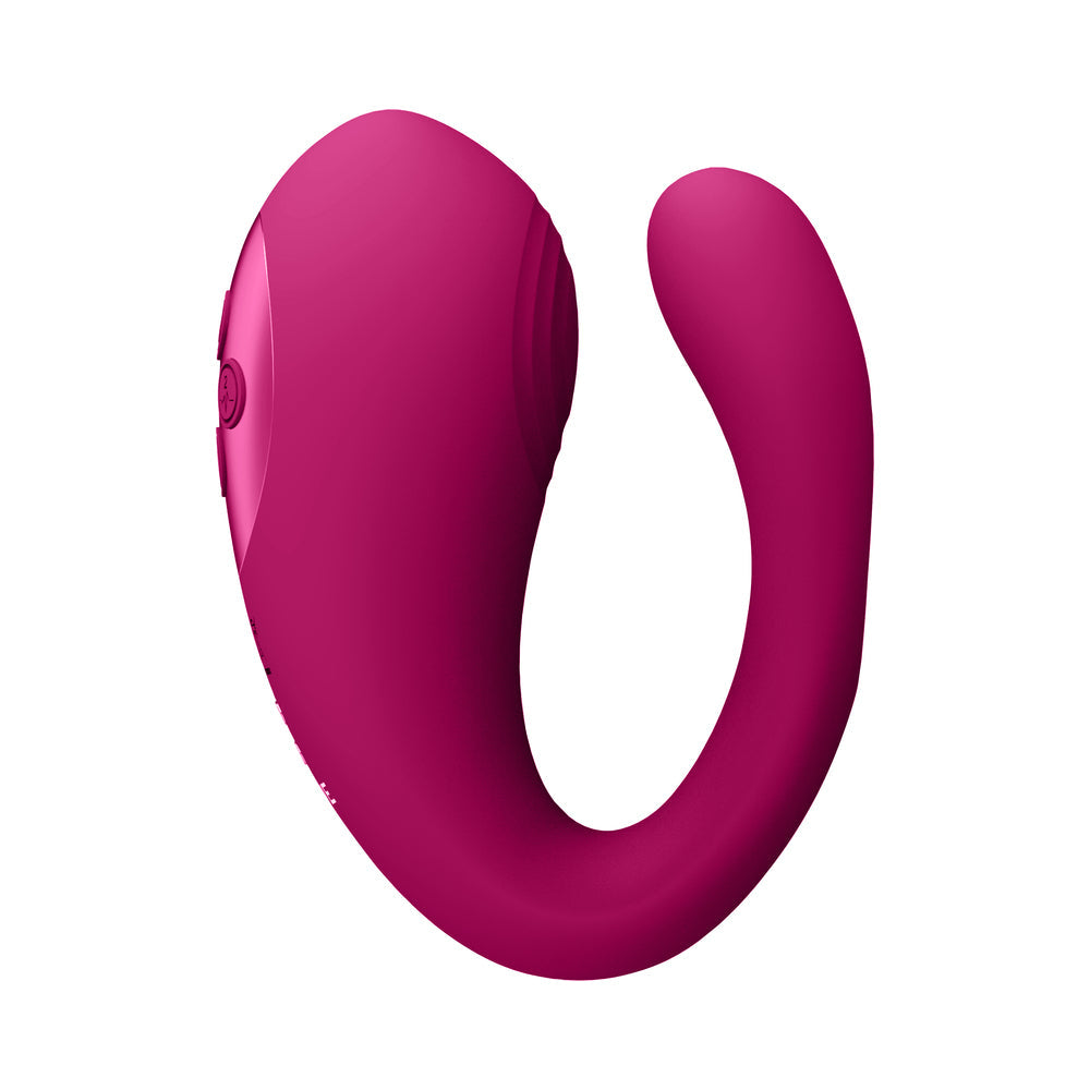 VIVE YOKO Rechargeable Triple Action Silicone Vibrator Dual Prongs with Clitoral Pulse Wave Pink