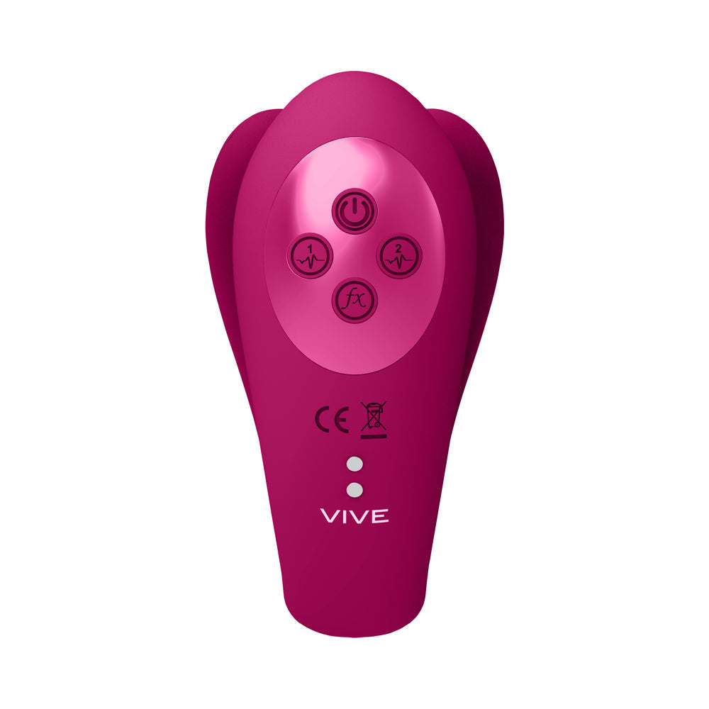 VIVE YOKO Rechargeable Triple Action Silicone Vibrator Dual Prongs with Clitoral Pulse Wave Pink