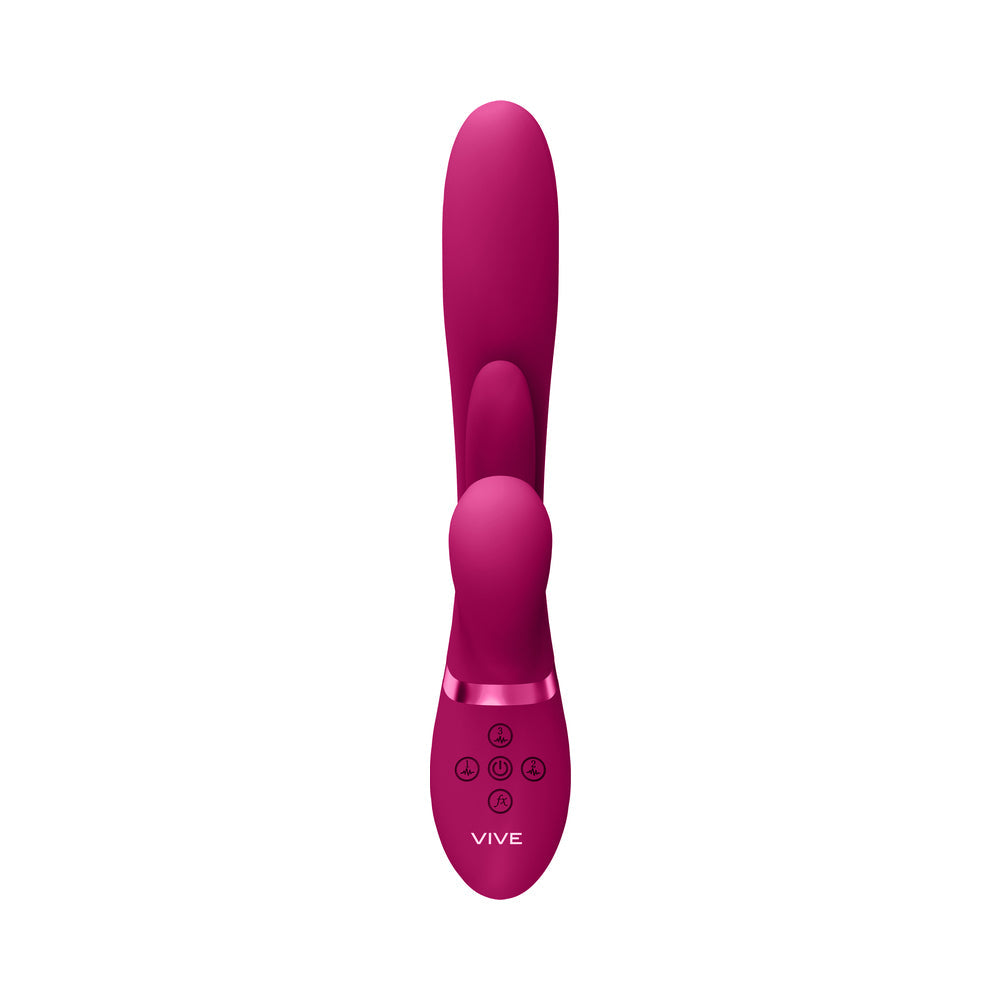 VIVE KURA Rechargeable Thrusting Silicone G-Spot Vibrator with Flapping Tongue and Pulse Wave Stimulator Pink