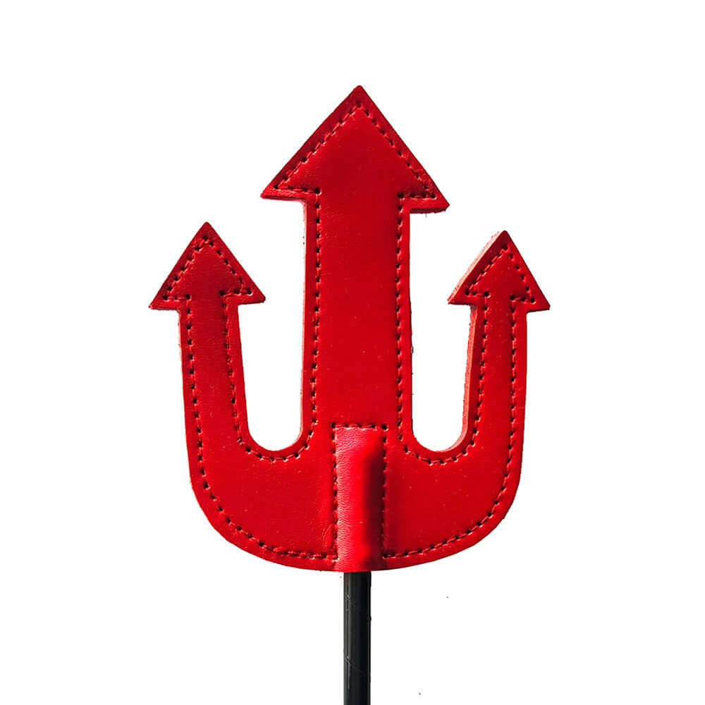 Rouge Leather Devil Riding Crop Red with a three-pointed red leather tip for impact play.
