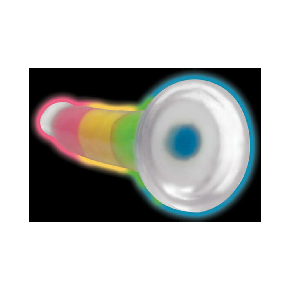 Lollicock Silicone Dildo 7 inch Rainbow Glow in the Dark showcasing vibrant colors and unique glowing design.