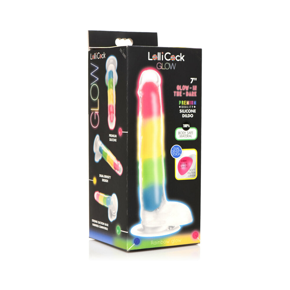 Lollicock Silicone Dildo with Balls 7 inches Rainbow Glow in the Dark