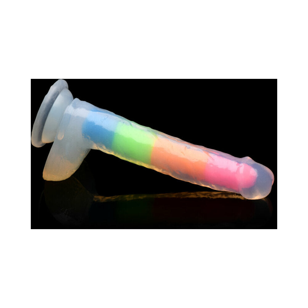 Lollicock Silicone Dildo with Balls 7 inches Rainbow Glow in the Dark