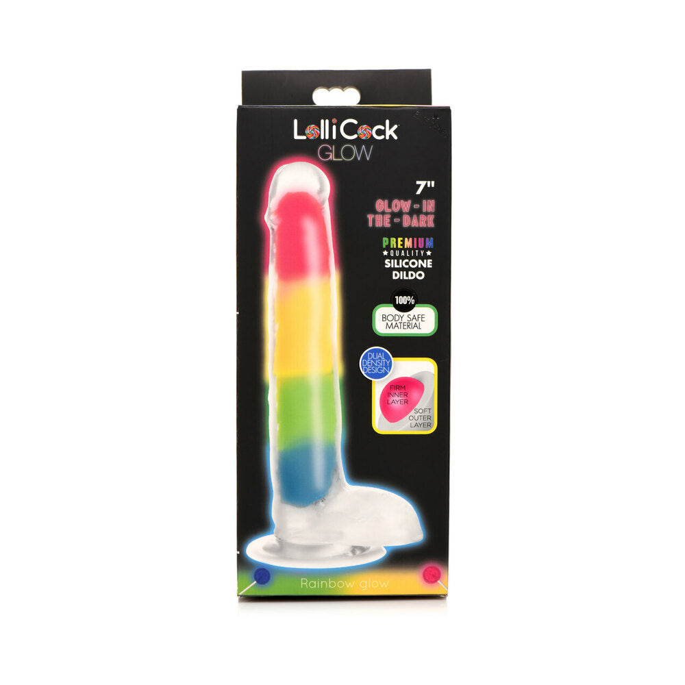 Lollicock Silicone Dildo with Balls 7 inches Rainbow Glow in the Dark