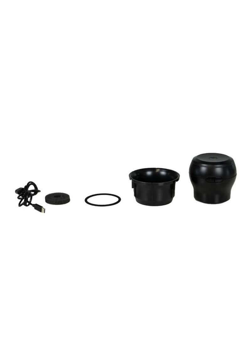 Kiiroo PowerBlow Interactive Suction BlowJob Device components including USB cable, suction attachment, and various parts.