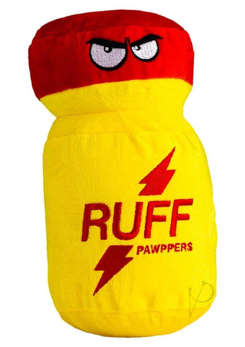 Scruffy Ruff Pawppers Yellow Red plush dog toy designed for interactive play and cuddling.