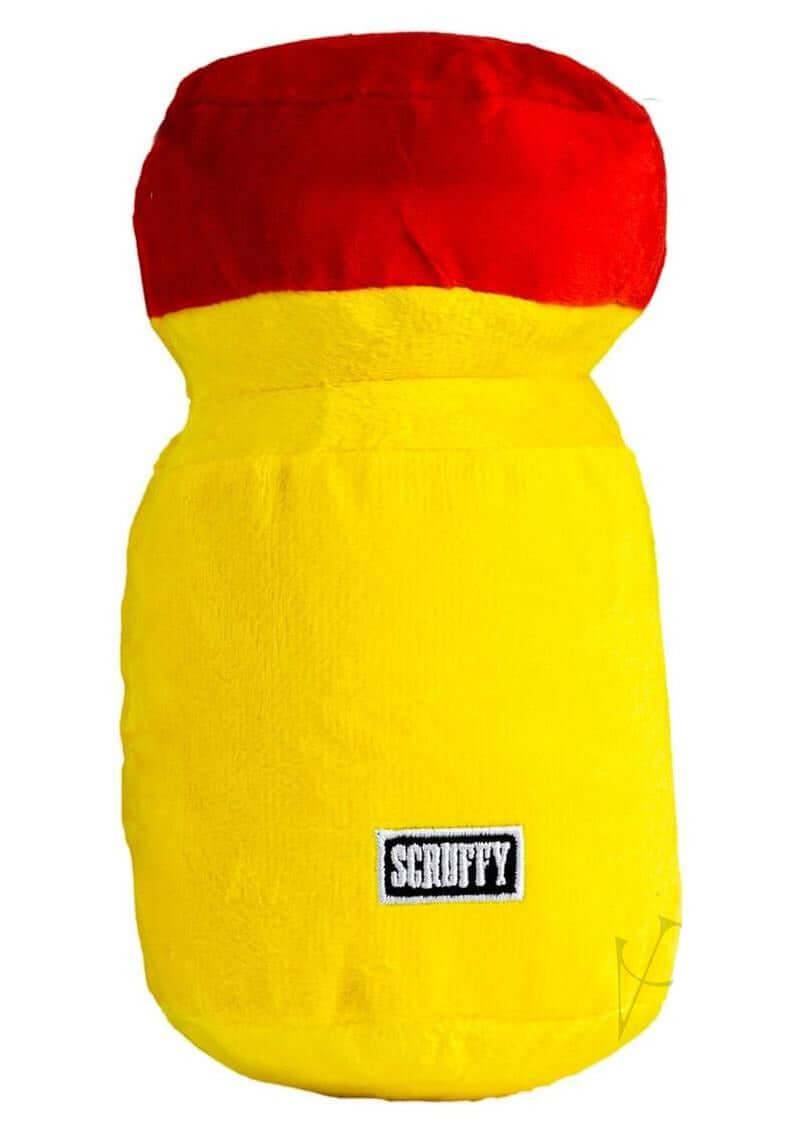 Scruffy Ruff Pawppers Yellow Red plush dog toy in yellow and red colors, perfect for interactive play and cuddling.