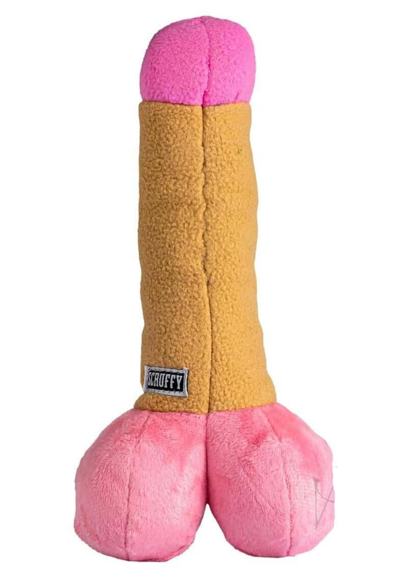Soft plush Scruffy Peter Woofington Brown Pink dog toy for fetching and cuddling.