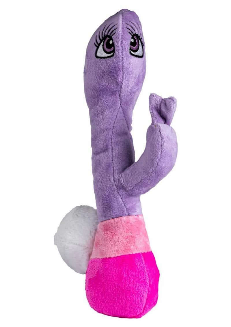 Scruffy Bunny Vanderpup Purple Pink plush dog toy, soft, durable, ideal for fetch and cuddling.