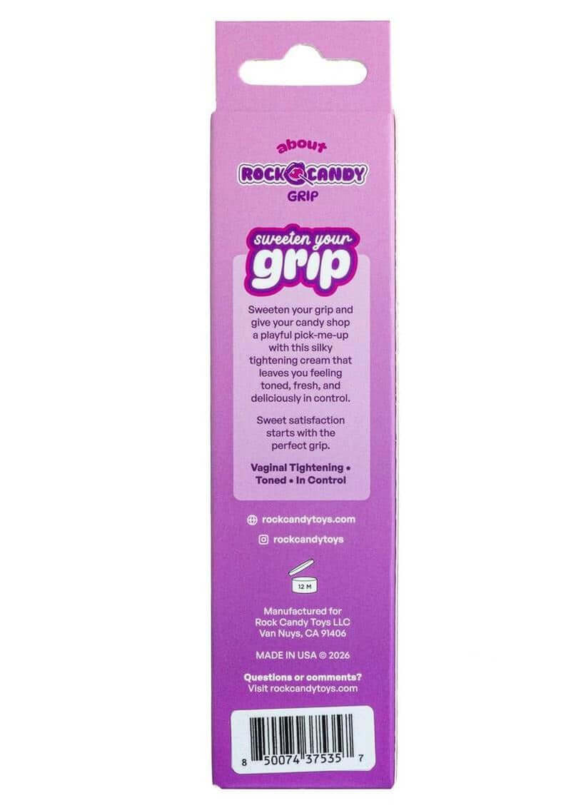 Rock Candy Grip Vaginal Tighting Gel 1.7 Oz packaging with product details and benefits.