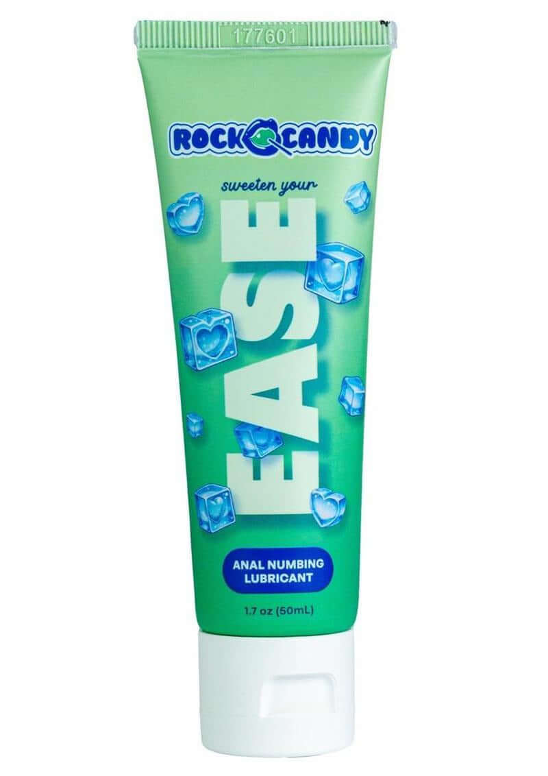 Rock Candy Ease Anal Numbing Lubricant 1.7 Oz tube with blue ice graphics for comfort and pleasure.