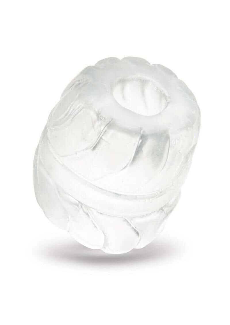 B-Vibe Stretch Tech Barrel Ultra Stretchy Cock Ring Clear showcasing a smooth, durable design for enhanced comfort and performance.