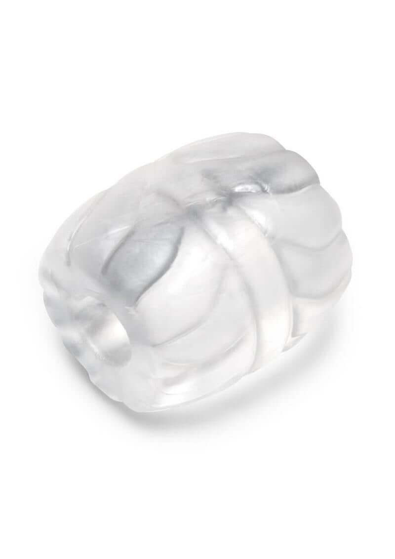B-Vibe Stretch Tech Barrel Ultra Stretchy Cock Ring Clear showcasing its smooth and seamless design, perfect for comfort and durability.