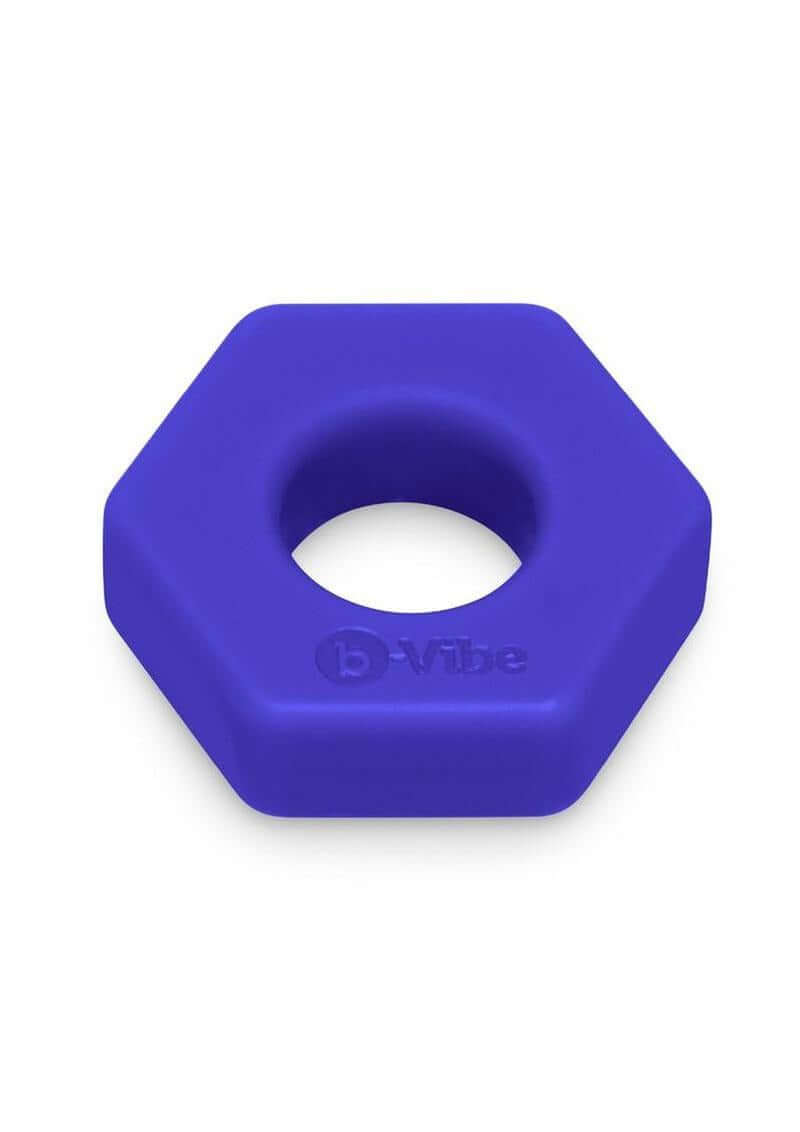 B-Vibe Flex Ring Hex Silicone Cock Ring Blue on a white background, featuring a seamless hexagonal design.