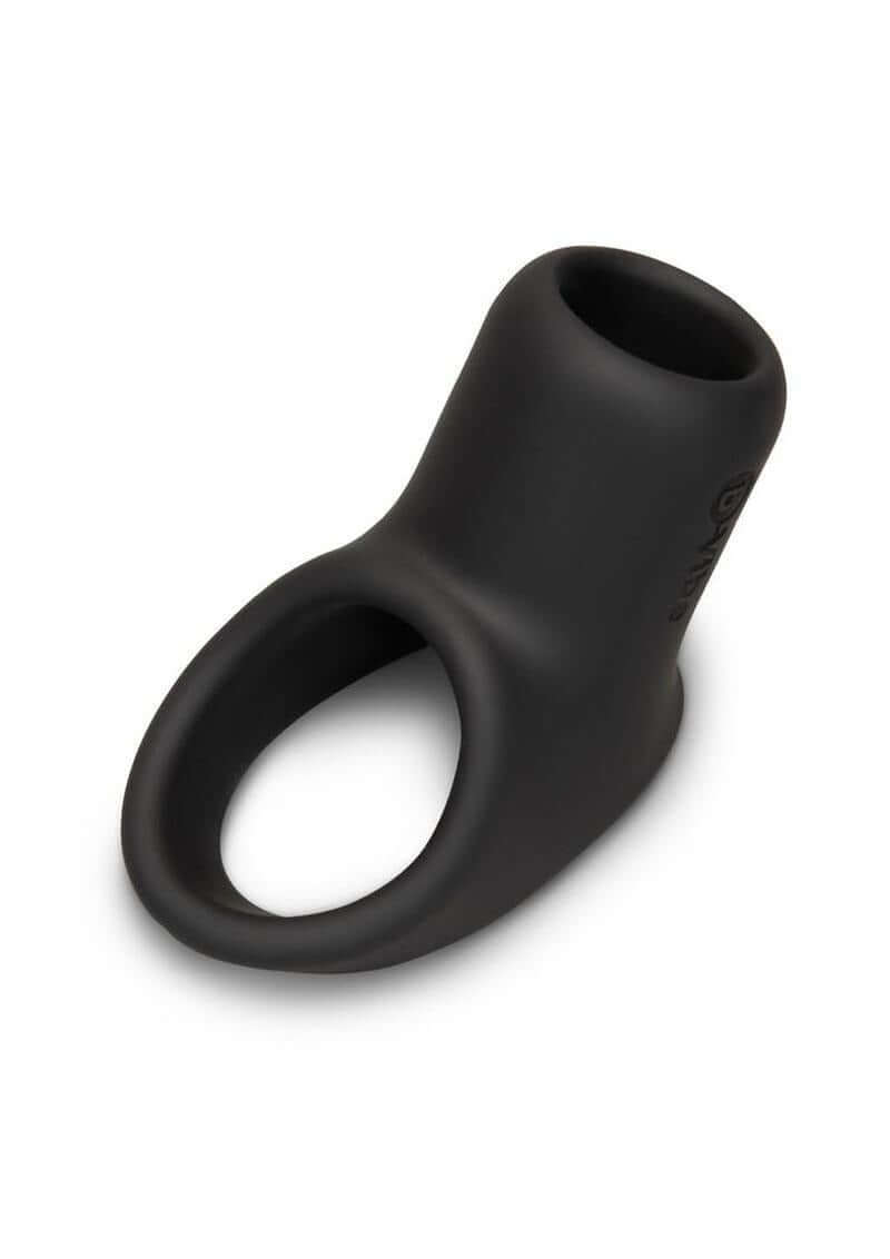 B-Vibe Flex Ring Shaft Silicone Cock Ring & Ball Stretcher Black in smooth, seamless black silicone design.