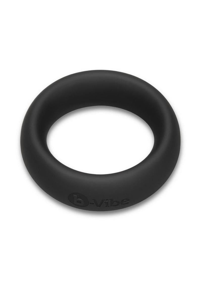 B-Vibe Snug Ring Silicone Cock Ring 40 mm Black displayed in smooth black silicone finish