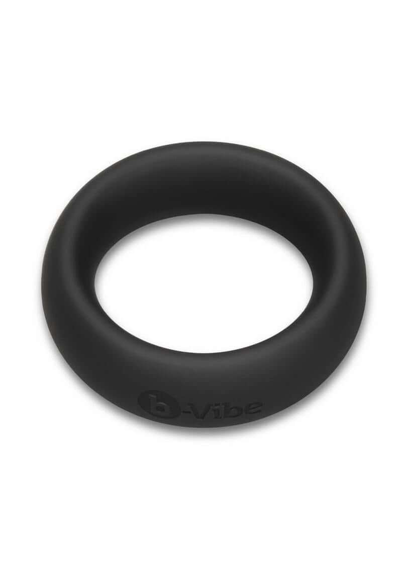B-Vibe Snug Ring Silicone Cock Ring 40 mm Black displayed in smooth black silicone finish