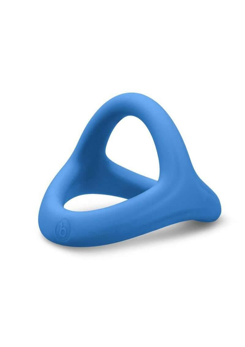 B-Vibe Snug Ring Tri-Sling Silicone Cock Ring Blue showcasing a smooth silicone design for comfort and durability.