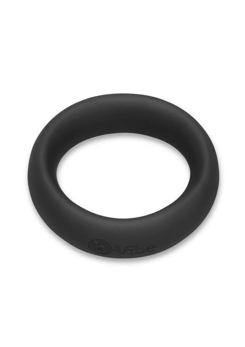 B-Vibe Snug Ring Silicone Cock Ring 45 mm Black on a white background, featuring a smooth and seamless design.