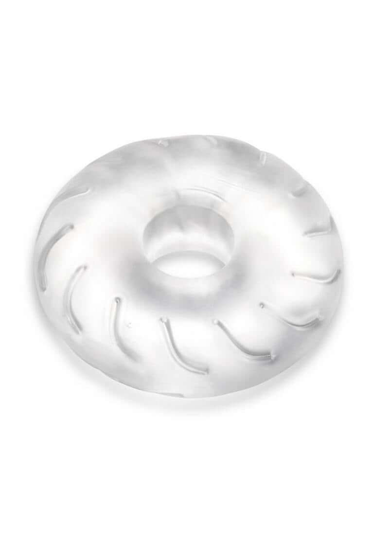 B-Vibe Stretch Tech Drive Ultra Stretchy Cock Ring Clear showcasing its skin-like comfort and smooth finish.