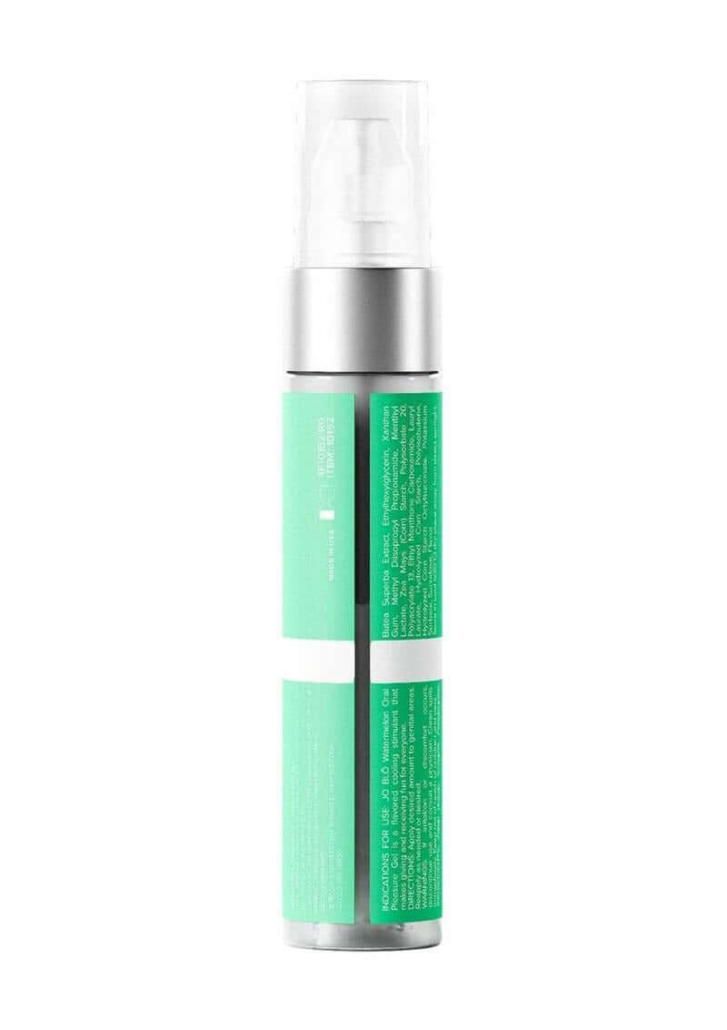 JO Blo Oral Pleasure Gel Watermelon 1 Oz in a sleek bottle with a pump dispenser.