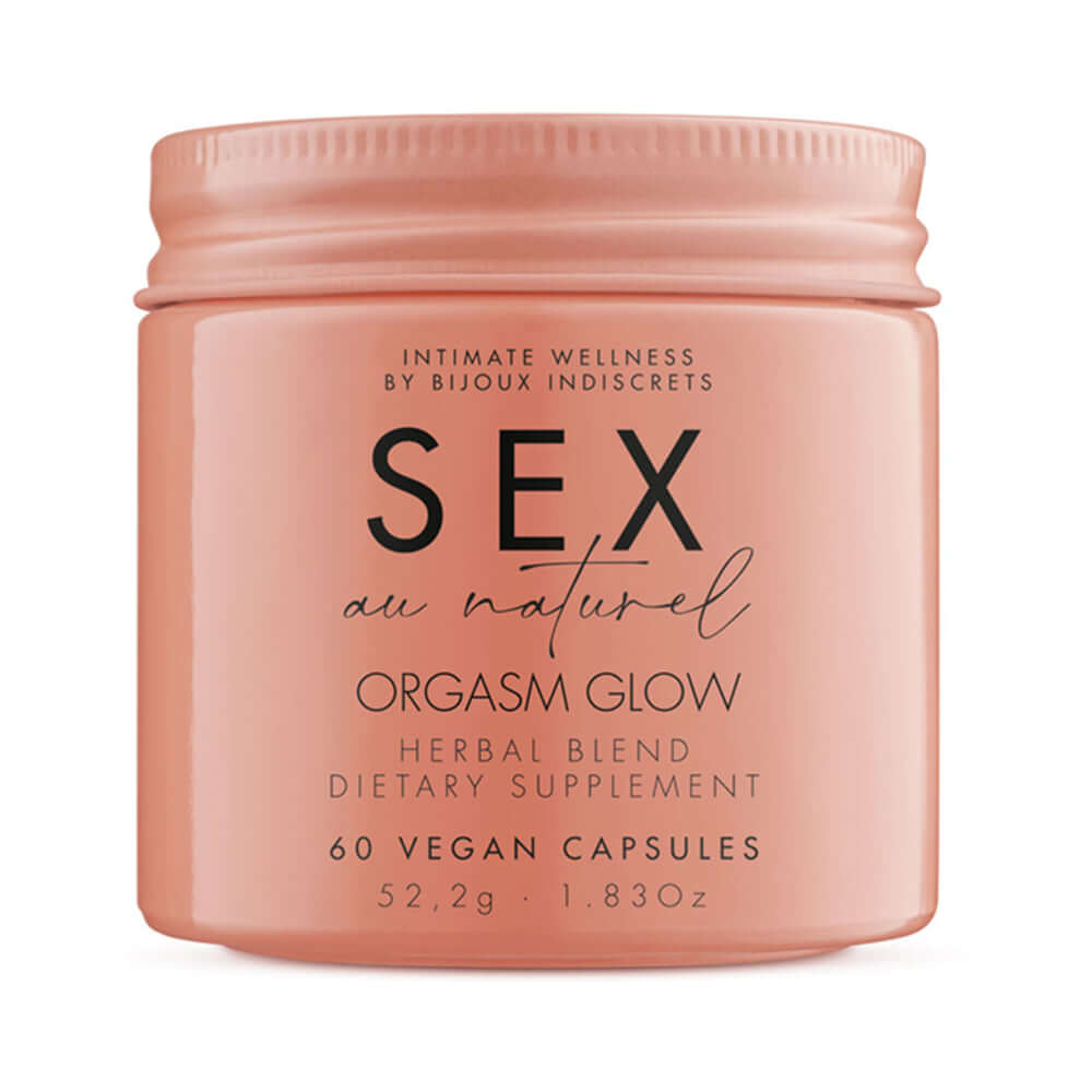 Bijoux Indiscrets Orgasm Glow Supplement 60 Capsules herbal blend dietary supplement for intimate wellness.