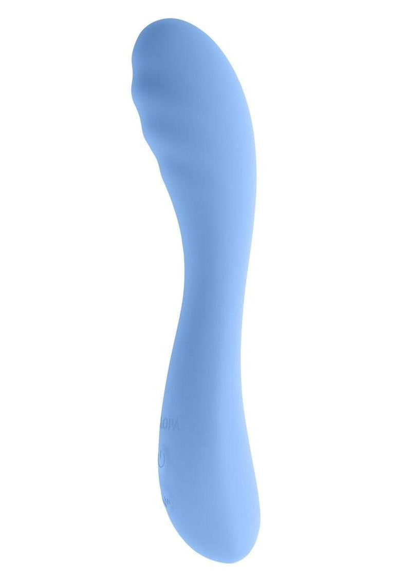 Selopa Hit The Mark Rechargeable Curved Vibrator Blue in a sleek design for targeted pleasure and satisfaction.