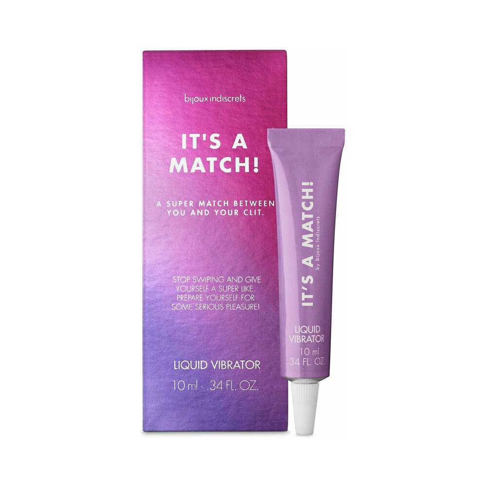Bijoux Indiscrets Its a Match Liquid Vibrator Tingling 0.34 Oz packaging and product display.