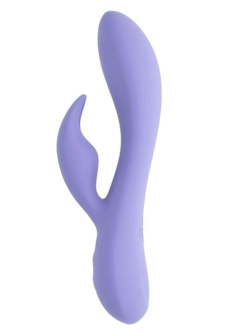 Selopa Purple Craze Rechargeable Silicone Rabbit Vibrator Purple displayed showing its elegant curved design and clitoral stimulator.