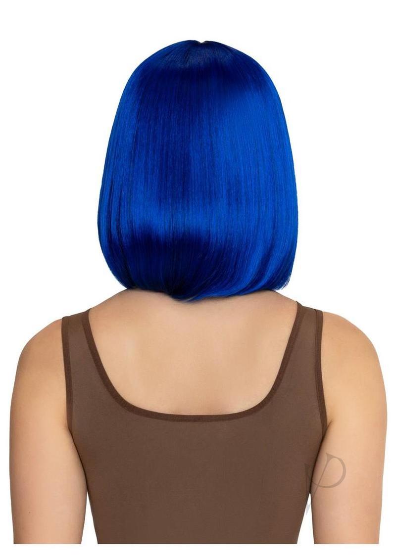 Leg Avenue Angled Bob Wig Blue displayed from the back, showcasing a vibrant blue angled bob hairstyle.