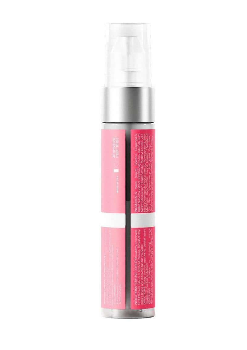 JO Blo Oral Pleasure Gel Strawberry Lemonade 1 Oz bottle with a sleek design, ideal for intimate oral play.