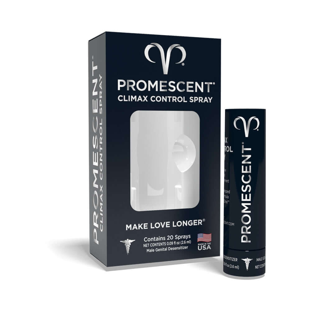 Promescent Climax Control Desensitizer Spray 0.09 Oz with packaging, designed for enhanced performance and control.