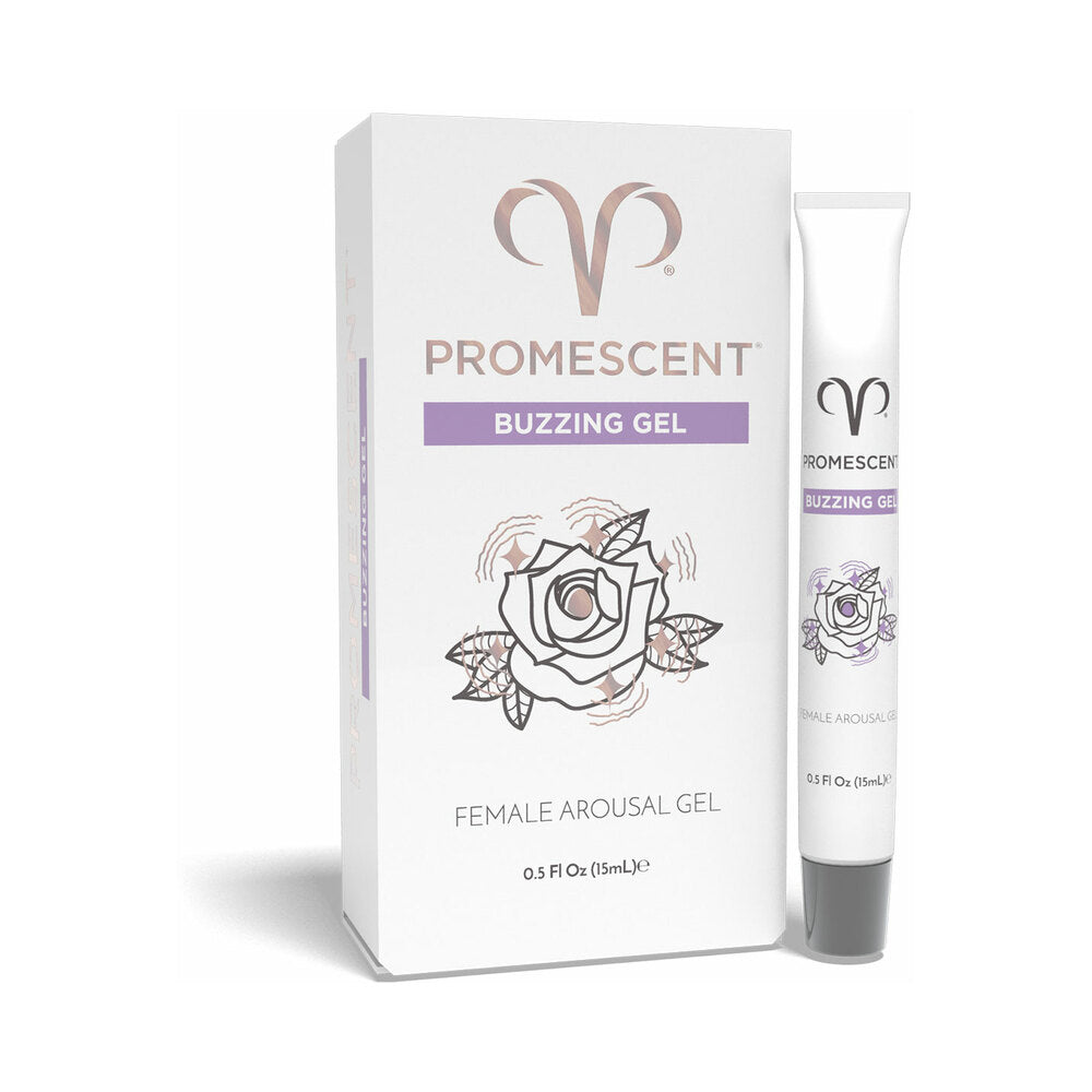Promescent Female Arousal Buzzing Gel 0.5 Oz tube and packaging, designed to heighten female pleasure.
