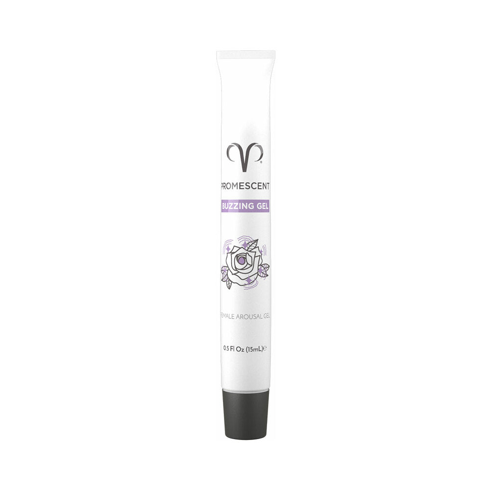Promescent Female Arousal Buzzing Gel 0.5 Oz in a sleek tube for enhanced female pleasure and sensitivity.