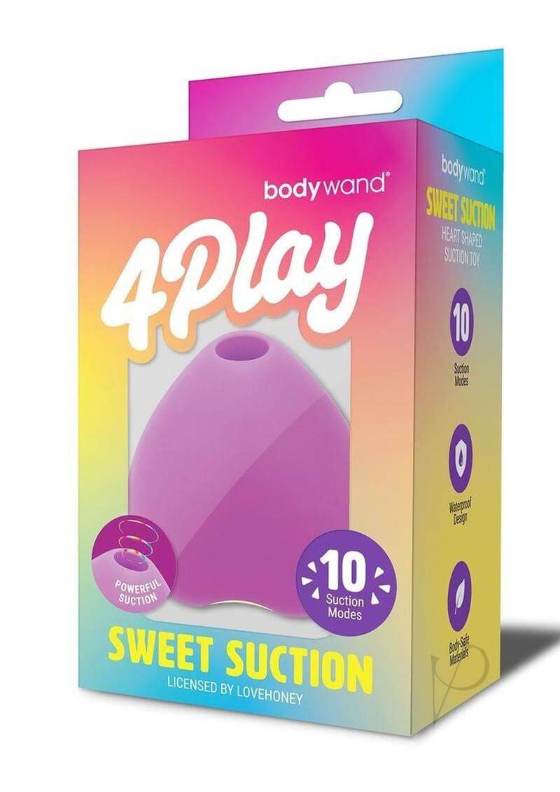 Bodywand 4Play Sweet Suction Clitoral Stimulator Purple packaging with ten suction modes showcased.