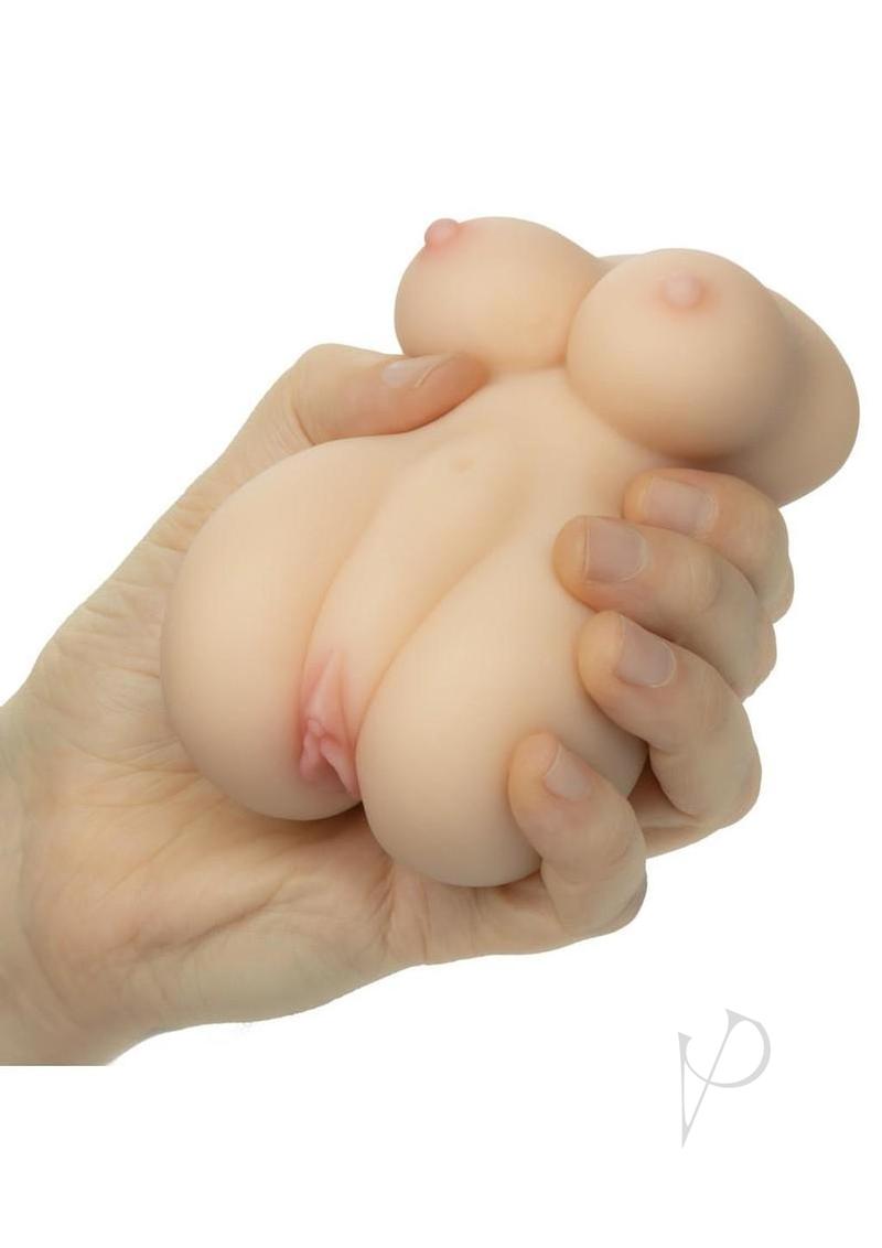 Cheap Thrills The Call Girl Stroker Pussy Vanilla held in hand, showcasing its realistic design and soft material.