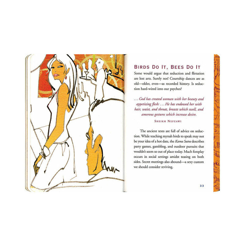 Illustration from Little Black Book Of Kama Sutra highlighting concepts of seduction and intimacy.