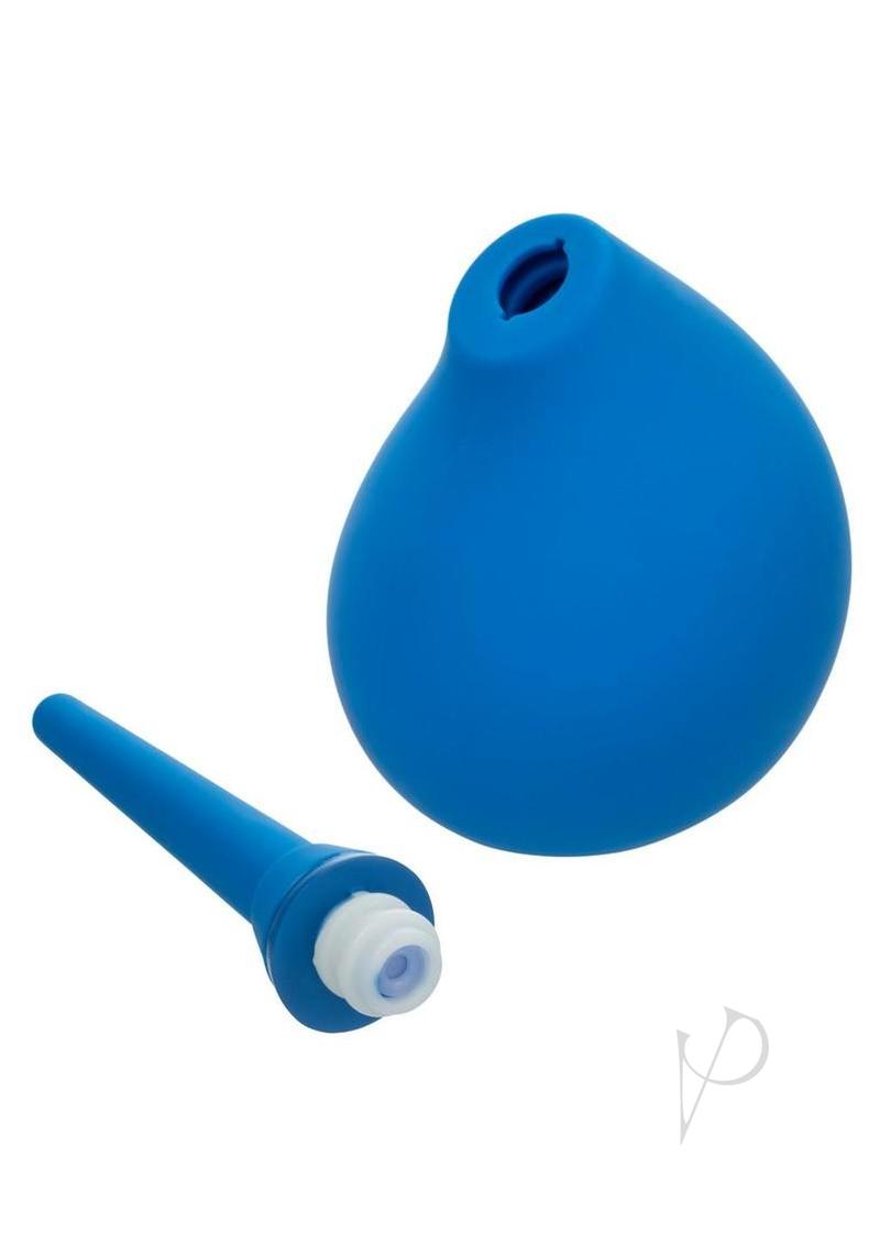 Water Systems One-Way Silicone Anal Douche Blue with a silicone bulb and leak-free nozzle.