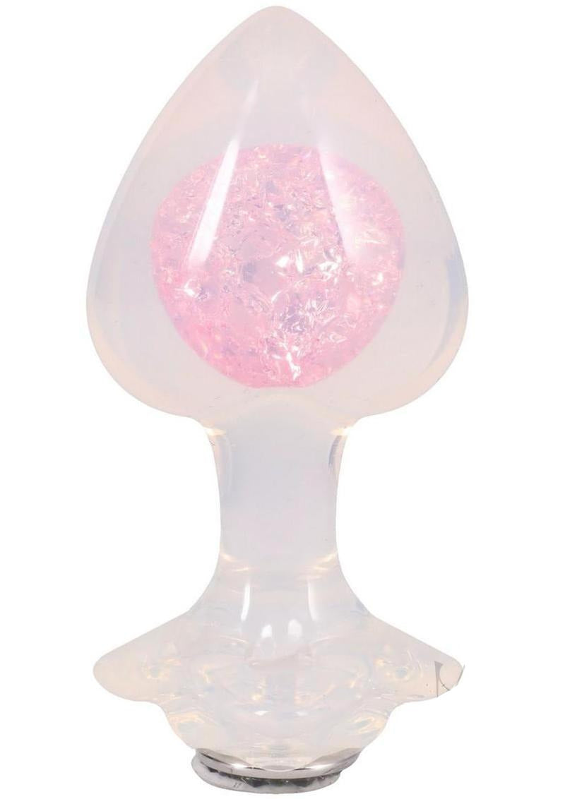 Booty Bling Jeweled Silicone Anal Plug Large Clear with pink crystal base and translucent design.