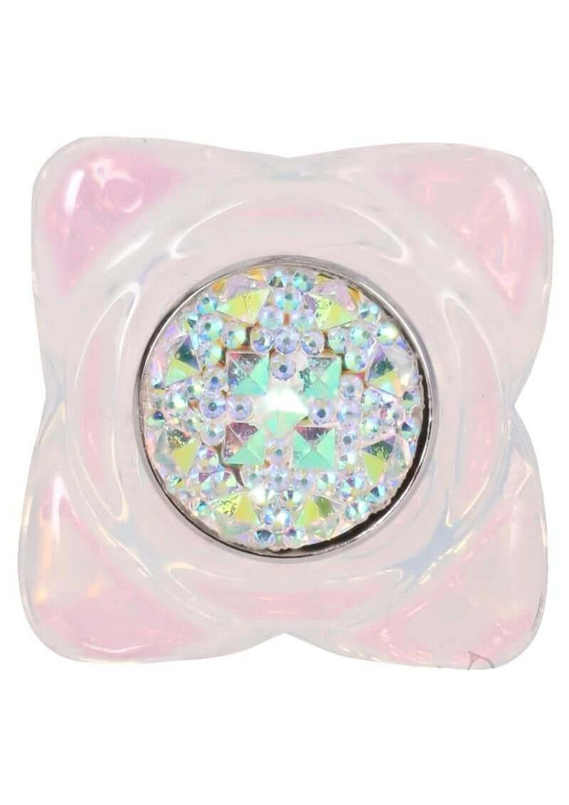 Booty Bling Jeweled Silicone Anal Plug Large Clear with a crystal base and translucent silicone finish.