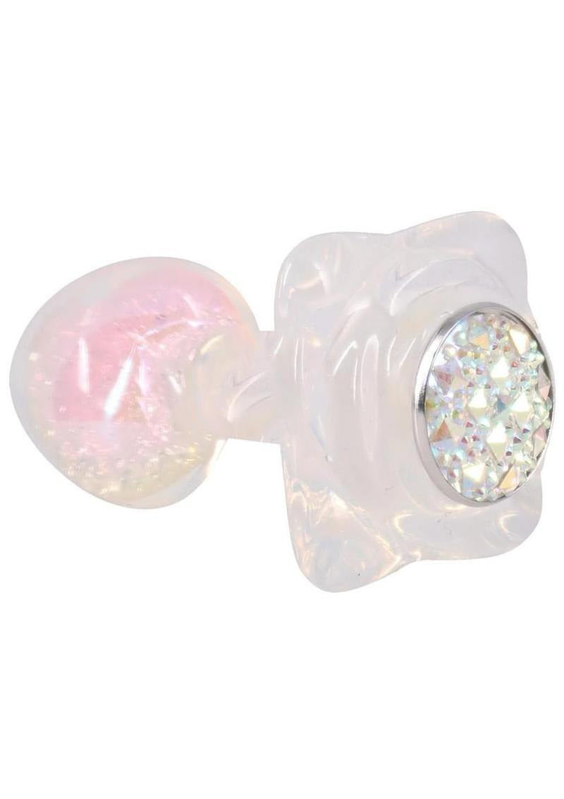 Booty Bling Jeweled Silicone Anal Plug Small Clear with a crystal base and premium health-grade silicone design.